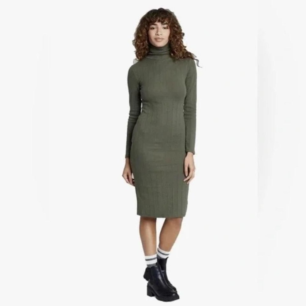WILD FABLE | Olive Green Long Sleeve Ribbed Fall Winter Christmas Knit Dress, S